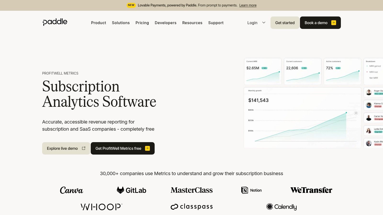 Paddle ProfitWell Metrics
